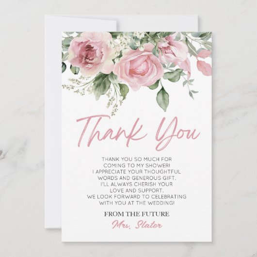 Liefde is in bloei roze roos bloemig Vrijgezellenf Bedankkaart (Voorkant)