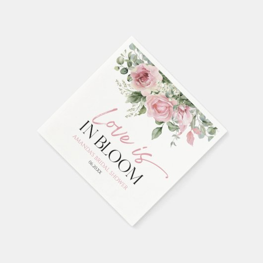 Liefde is in bloei roze roos bloemig Vrijgezellenf Servet (Hoek)