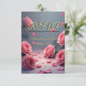 Liefde is in bloei Roze rozen bruiloft RSVP Kaartje (Staand voorkant)