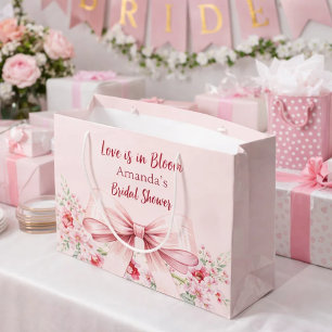 Liefde is in bloei roze strik bloemige Bruiloft Bo Groot Cadeauzakje