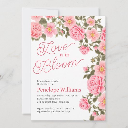 LIEFDE IS IN BLOEI ROZE WILDE ROZEN KAART (Voorkant)