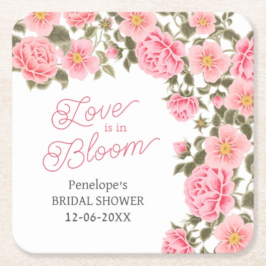 LIEFDE IS IN BLOEI ROZE WILDE ROZEN KARTONNEN ONDERZETTERS (Voorkant)