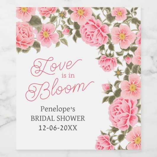 LIEFDE IS IN BLOEI  ROZE WILDE ROZEN WIJN ETIKET (Enkel label)