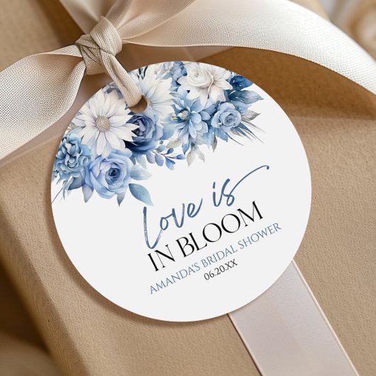 Liefde Is In Bloei Stof Blauw Bloemig Bruidsdouche Bedankjes Labels