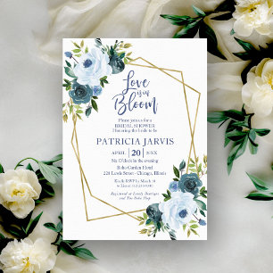 Liefde is in bloei Stofblauw bloemendesign bruidsd Kaart