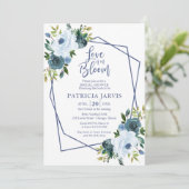 Liefde is in bloei stoffig blauw bloemig Vrijgezel Kaart (Staand voorkant)