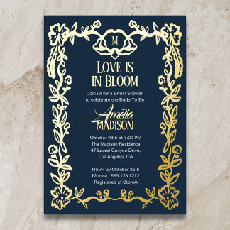 Liefde is in bloei Vintage bloem bruiloftborrel Folie Uitnodiging