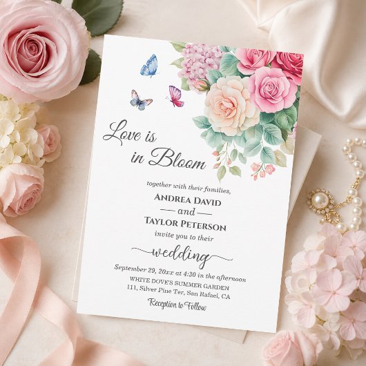 Liefde is in bloei Vlinders Bruiloft Kaart