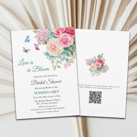 Liefde is in bloei Vlinders QR Code Bruidsfeest Kaart