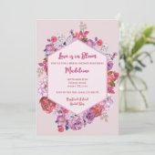 Liefde is in bloei Vrijgezellenfeest roze bloemig Kaart (Staand voorkant)