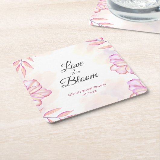 Liefde is in bloei Waterverf Bloem Bruiloft Kartonnen Onderzetters (Schuin)