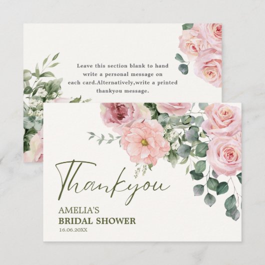 Liefde is in bloei waterverf Bloemen Vrijgezellenf Bedankkaart (Voorkant / Achterkant)