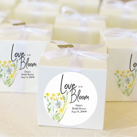 Liefde is in bloei Weide met wilde bloemen Bruids Ronde Sticker