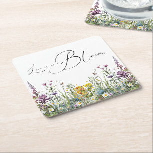 Liefde is in bloei Wilde Bloemen Bruids Bruiloft Kartonnen Onderzetters
