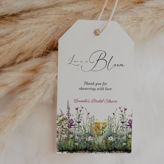 Liefde is in bloei Wilde Bloemen Bruidsboeket Cadeaulabel