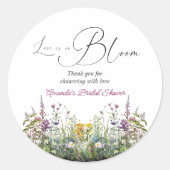 Liefde is in bloei Wilde Bloemen Bruidsfeest Ronde Sticker (Voorkant)