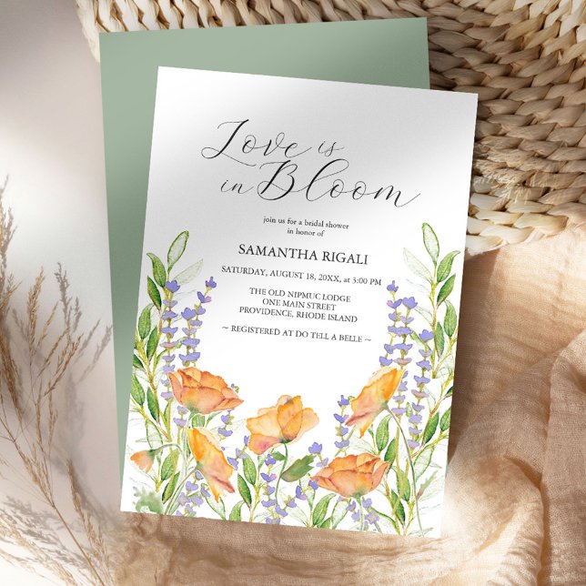 Liefde is in bloei - Wildflowers Vrijgezellenfeest (Love is in bloom bridal shower invitations features watercolor floral art by Victoria Grigaliunas)