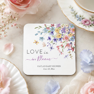 Liefde is in bloeiende Libellen Baby Shower Kartonnen Onderzetters