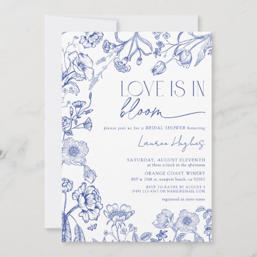Liefde is in Bloom Blue Floral Vrijgezellenfeest Kaart (Voorkant)