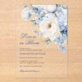 Liefde is in Bloom Blue Flowers Vrijgezellenfeest Acryl Uitnodigingen (Voorkant)