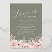 Liefde is in Bloom Blush Sage Vrijgezellenfeest Folie Uitnodiging (Voorkant)