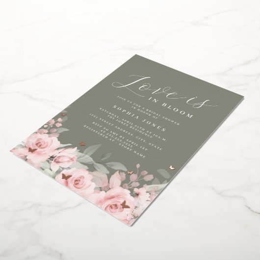 Liefde is in Bloom Blush Sage Vrijgezellenfeest Folie Uitnodiging (Gedraaid)