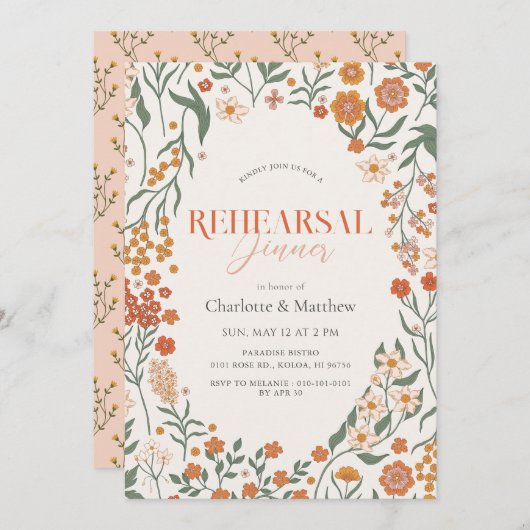 Liefde is in Bloom Boho Wildflower Repetitie Diner Kaart (Voorkant / Achterkant)