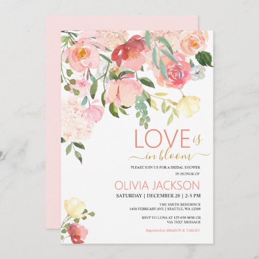 liefde is in Bloom Bridal Shower uitnodiging (Voorkant / Achterkant)