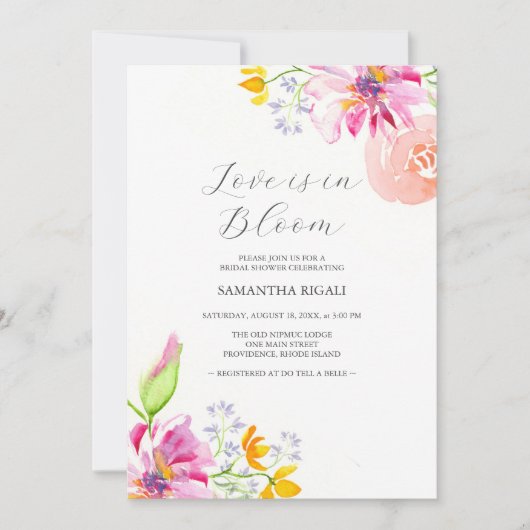 Liefde is in Bloom Bruids Douche Uitnodigingen Roz (Voorkant)