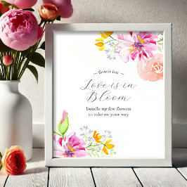 Liefde is in Bloom Flower Bar Poster Levendig Roze