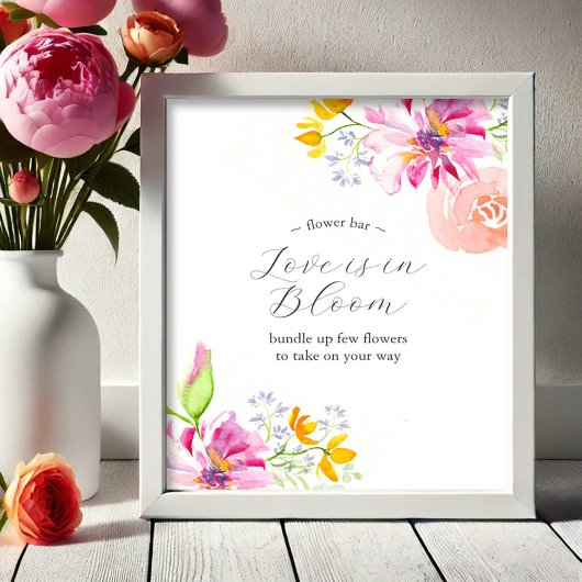 Liefde is in Bloom Flower Bar Poster Levendig Roze