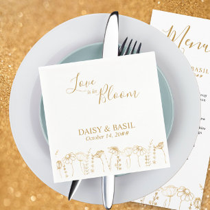 Liefde is in Bloom Gold Wildflower Schets Bruiloft Servet