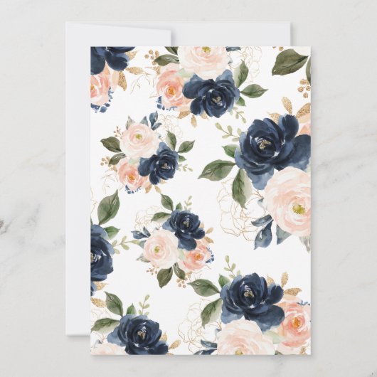 Liefde is in Bloom Navy & Pink Flowers Vrijgezelle Kaart (Achterkant)