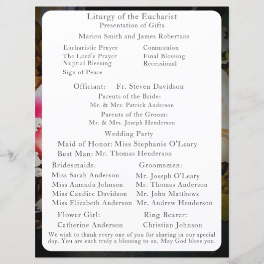 Liefde is in Bloom Nuptial Mass Wedding Program (Achterkant)