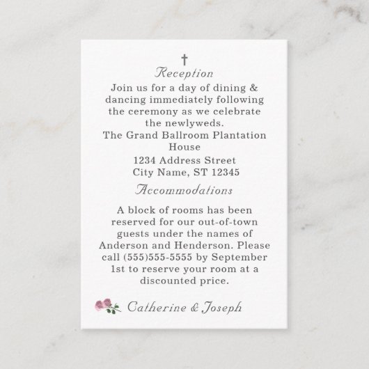 Liefde is in Bloom Pink Rose Bruiloft Informatiekaartje (Voorkant)