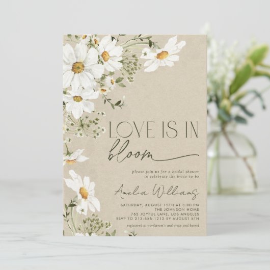 Liefde is in Bloom Rustic Daisy Wildflower Kaart (Staand voorkant)