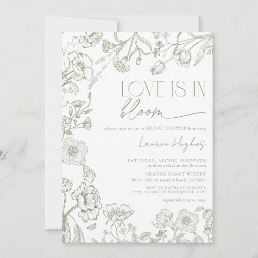 Liefde is in Bloom  Sage Green Bloemendouche Kaart (Voorkant)