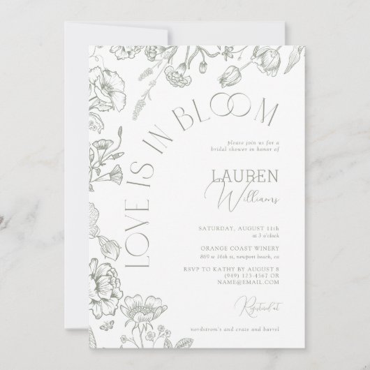 Liefde is in Bloom Sage Green Floral Vrijgezellenf Kaart (Voorkant)