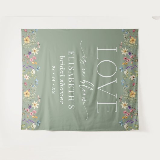 Liefde is in Bloom Sage Green Vrijgezellenfeest Ac Wandkleed (Voorkant (horizontaal))