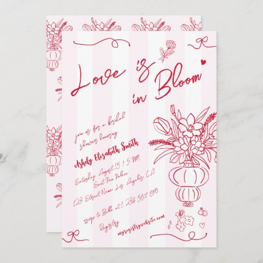 Liefde is in Bloom Speelse Hand getrokken Vrijgeze Kaart (Voorkant / Achterkant)