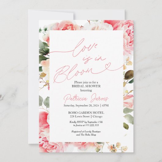 Liefde is in Bloom Vrijgezellenfeest Blush Bloemen Kaart (Voorkant)