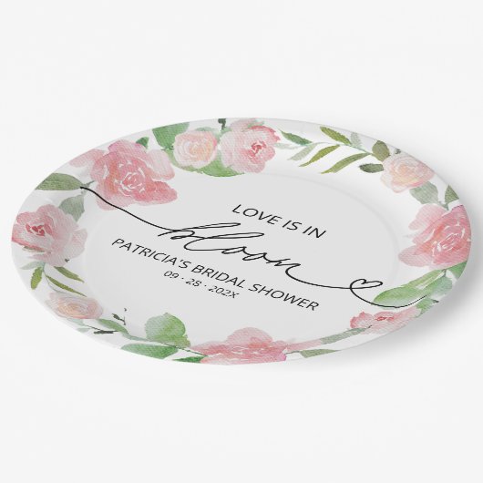 Liefde is in Bloom Vrijgezellenfeest Blush Bloemen Papieren Bordje (Gekanteld)