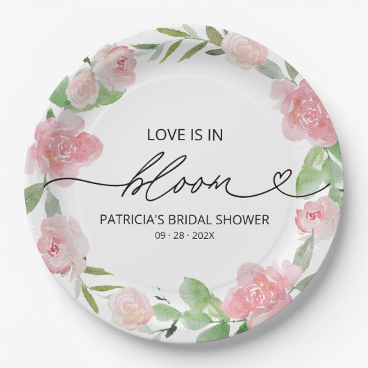 Liefde is in Bloom Vrijgezellenfeest Blush Bloemen Papieren Bordje (Voorkant)