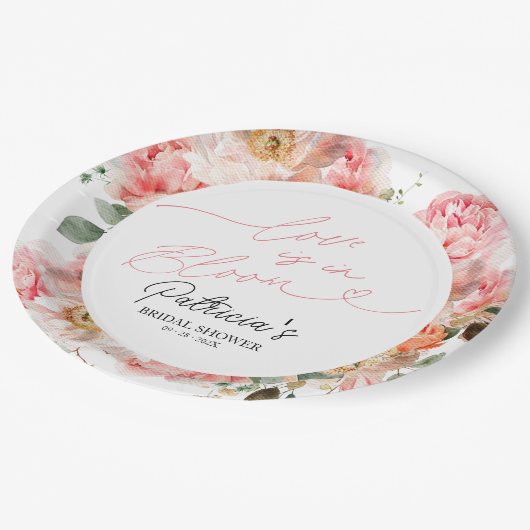 Liefde is in Bloom Vrijgezellenfeest Blush Bloemen Papieren Bordje (Gekanteld)