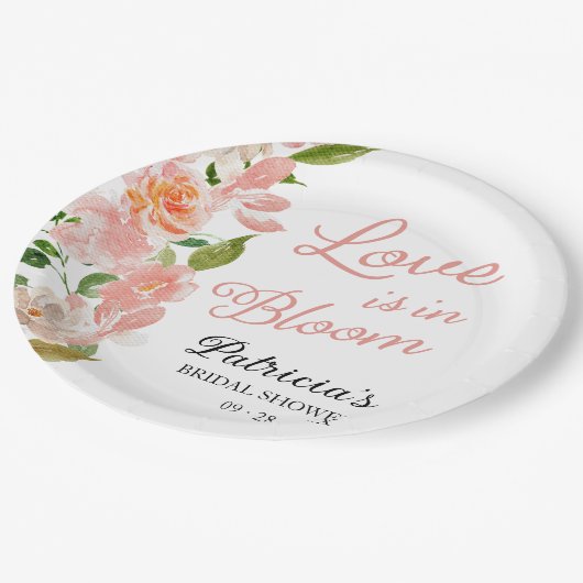 Liefde is in Bloom Vrijgezellenfeest Blush Bloemen Papieren Bordje (Gekanteld)