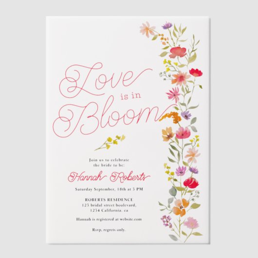 Liefde is in Bloom Vrijgezellenfeest Wildflowers Vellum Uitnodigingen (Voorkant)