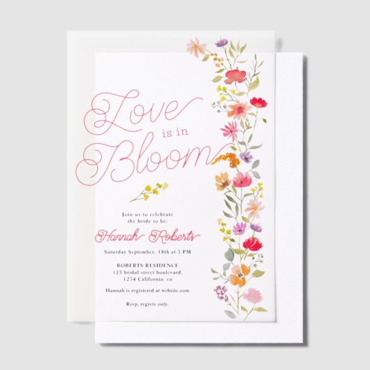 Liefde is in Bloom Vrijgezellenfeest Wildflowers Vellum Uitnodigingen (Offset)