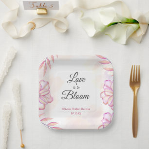 Liefde is in Bloom Waterverf Bloemen Vrijgezellenf Papieren Bordje