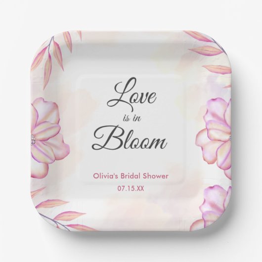 Liefde is in Bloom Waterverf Bloemen Vrijgezellenf Papieren Bordje (Voorkant)