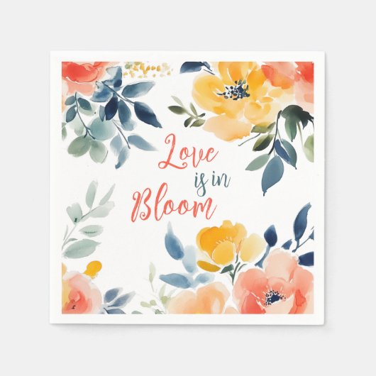 Liefde is in Bloom Waterverf Bloemen Vrijgezellenf Servet (Voorkant)